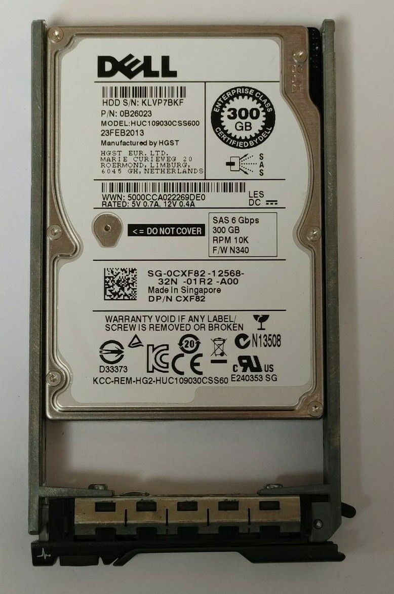 Dell 300GB 10K SAS 2.5" 6Gbps HUC109030CSS600 Hard Drive DP/N CXF82 W/ TRAY