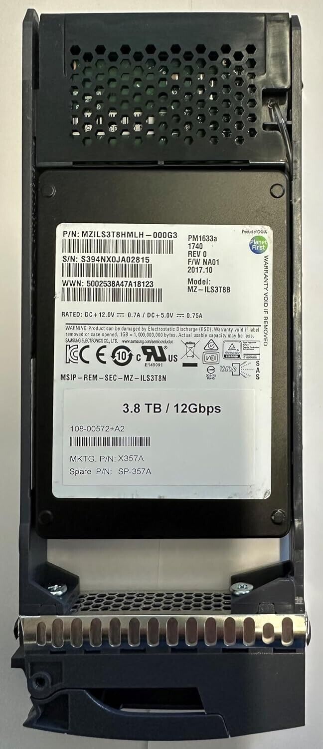 Samsung 3.84TB 2.5" SAS Solid State Drive 12Gbps PM1643 MZ-ILT3T8A w/ Tray X357A