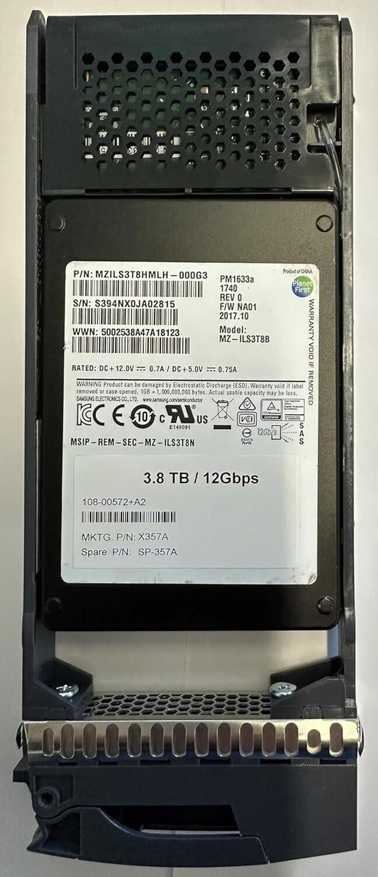 Samsung 3.84TB 2.5" SAS Solid State Drive 12Gbps PM1643 MZ-ILT3T8A w/ Tray X357A