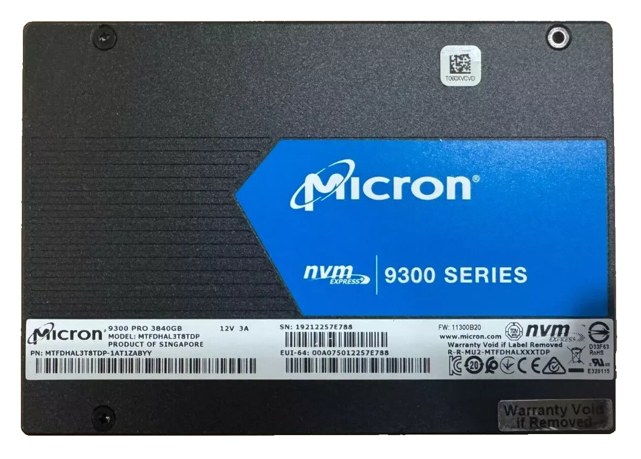 Micron 9300 PRO 3.84TB U.2 NVMe PCIe 3.0x4 2.5in TLC SSD MTFDHAL3T8TDP-1AT1ZA
