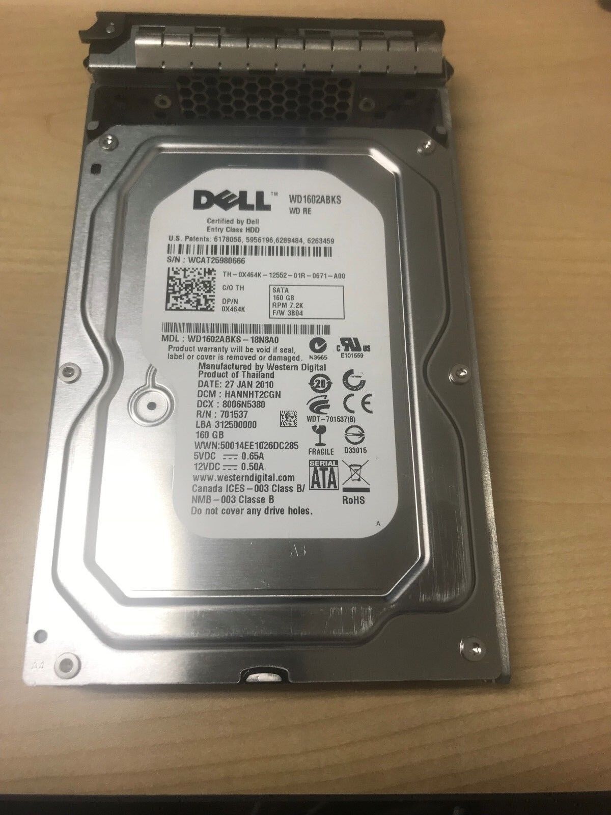 Dell 160GB 7.2K LFF 3.5" 3G SATA X464K 0X464K HDD Hard Drive w/ R Tray F238F