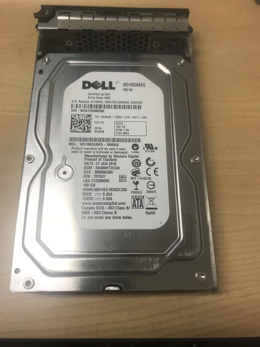 Dell 160GB 7.2K LFF 3.5" 3G SATA X464K 0X464K HDD Hard Drive w/ R Tray F238F