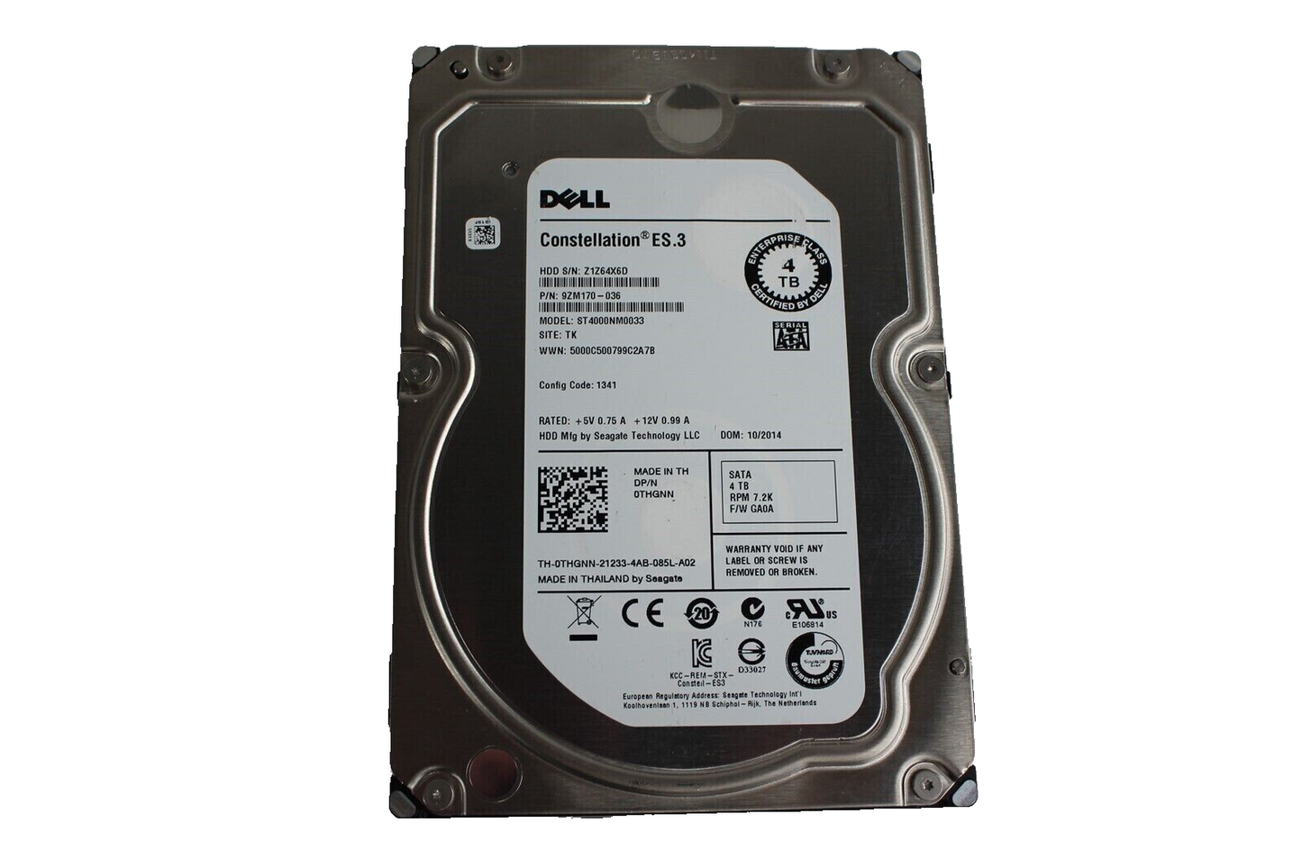 Hard Drive HDD Dell Seagate ST4000NM0033 4TB 7.2K 3.5" SATA 0THGNN THGNN