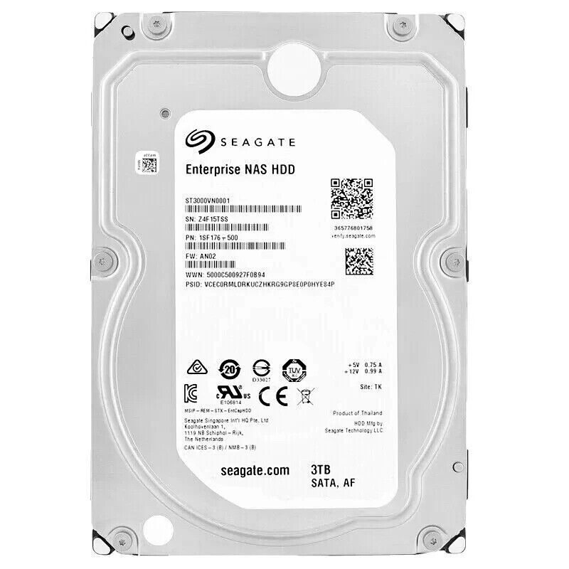 Seagate Enterprise NAS HDD ST3000VN0001 3TB 7200RPM 128MB SATA III 3.5'' Inch