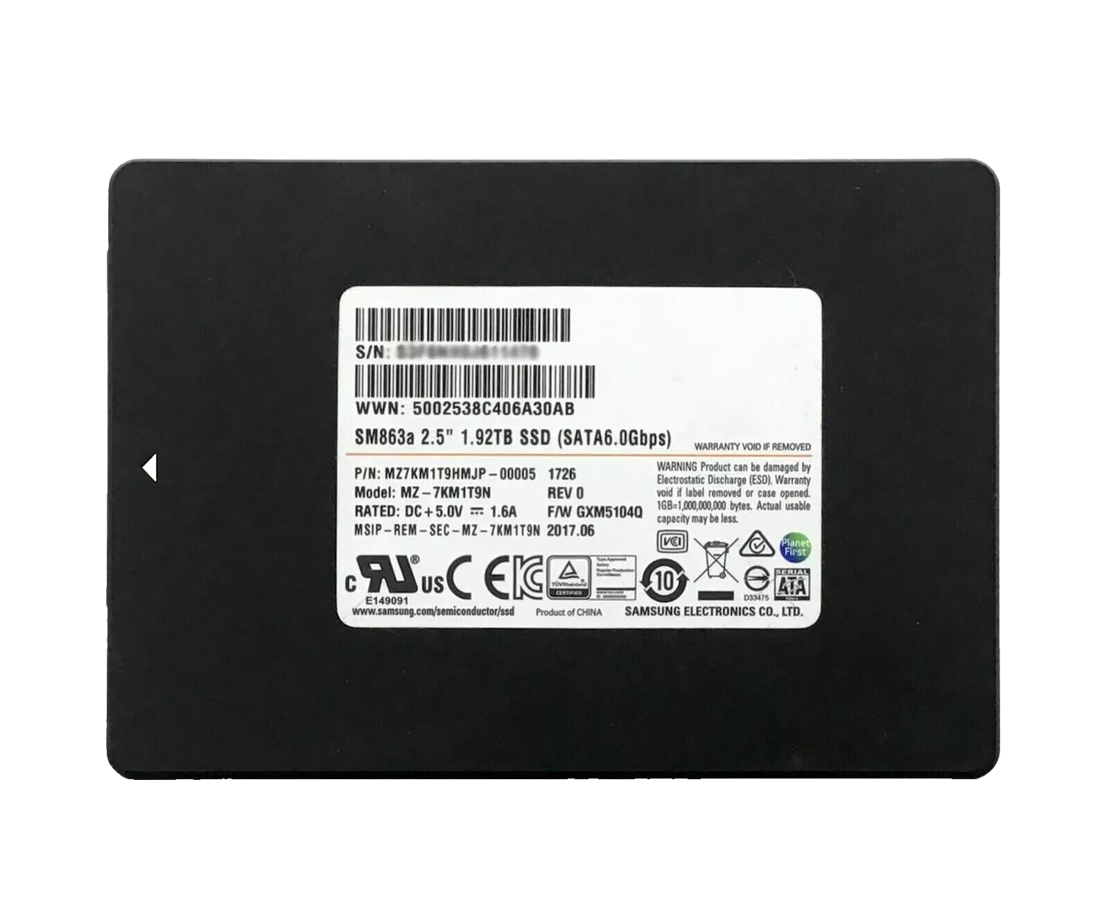 Samsung SATA SSD 2.5in 2TB 6Gbps Fast 97K/24K IOPS SM863a Enterprise DC Drive