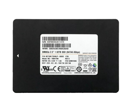 Samsung SATA SSD 2.5in 2TB 6Gbps Fast 97K/24K IOPS SM863a Enterprise DC Drive