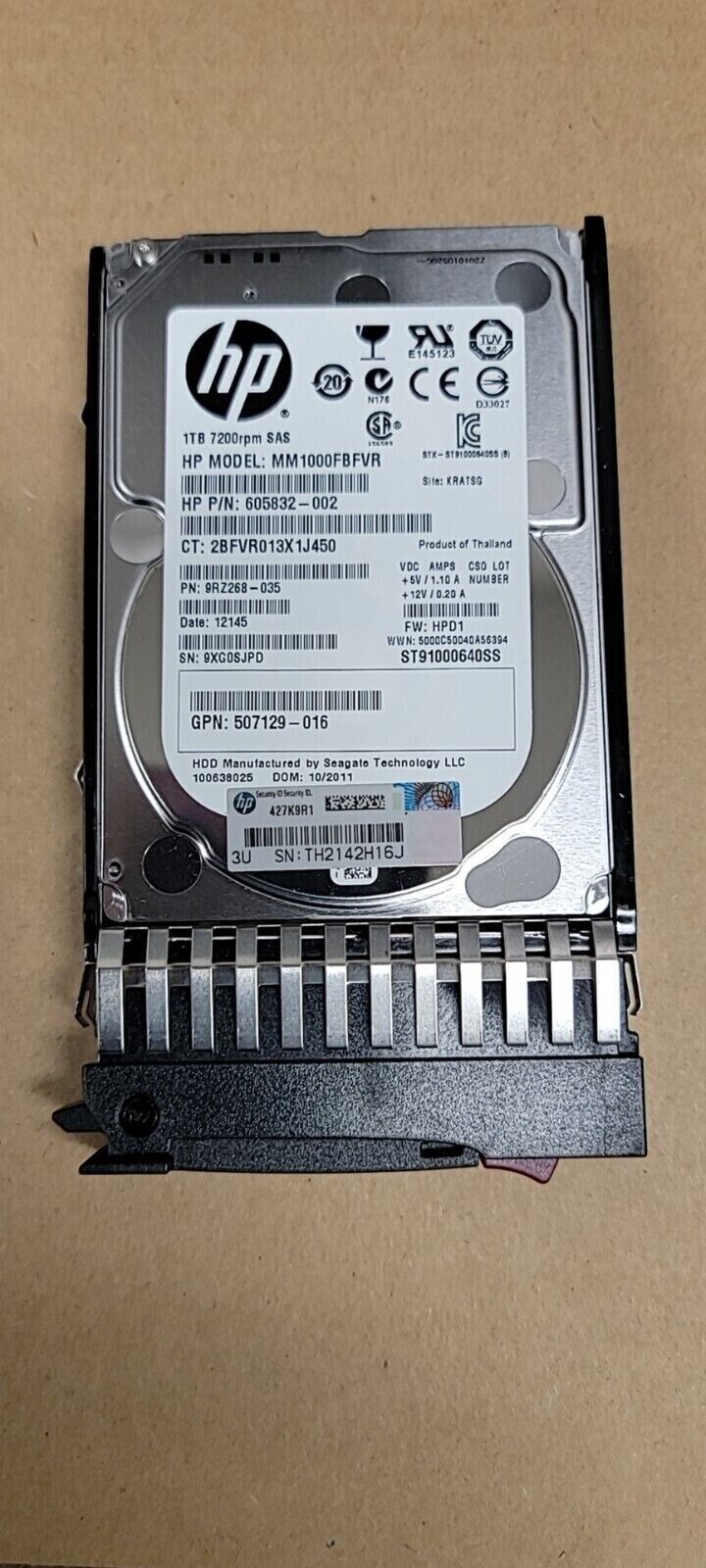 HP 1TB 7200RPM SAS MM1000FBFVR 605832-002 9RZ268-035 6Gbs 2.5"  with Tray