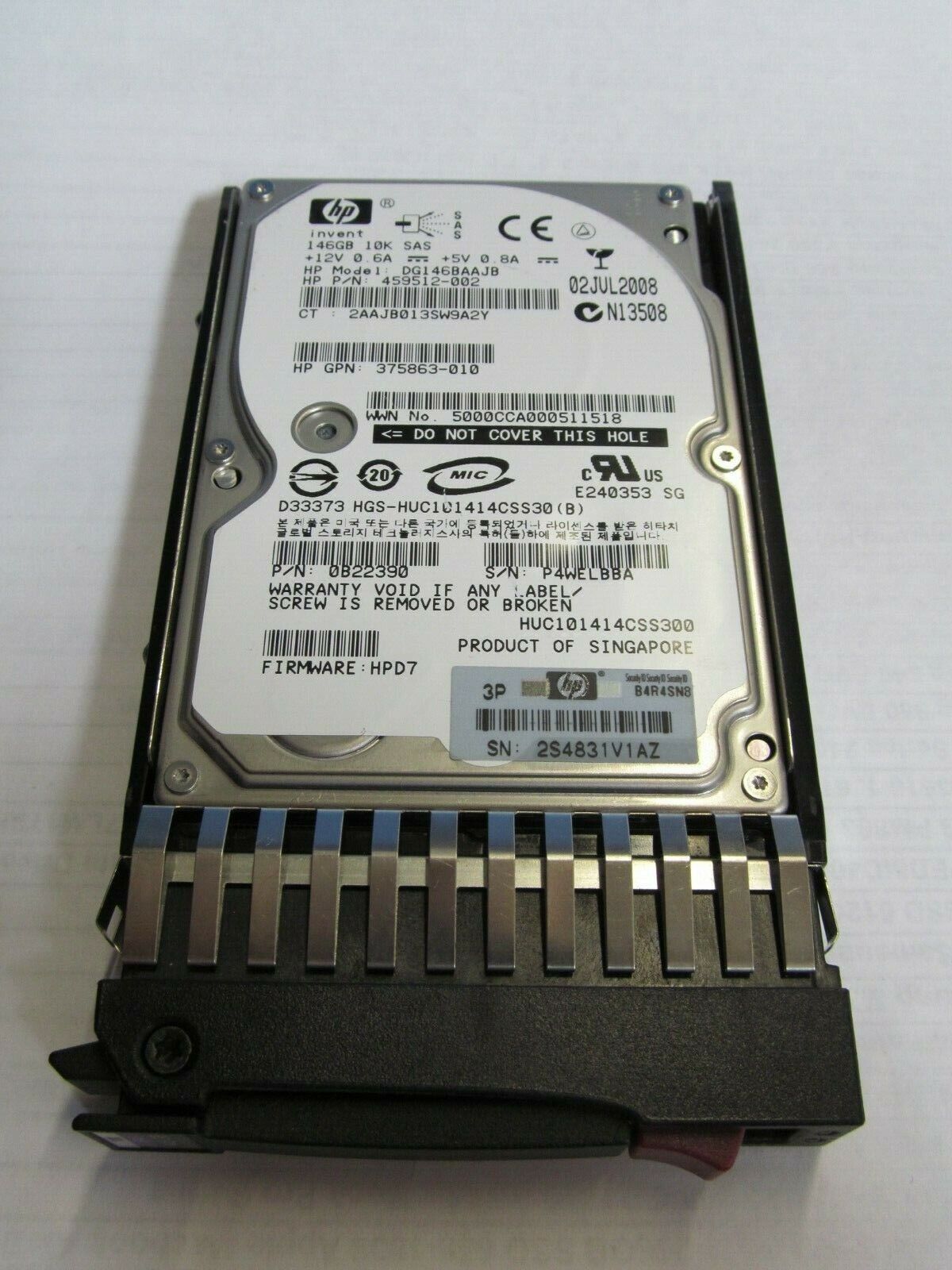459512-002 HPE 146GB 3G SAS 10K rpm SFF 2.5" Dual Port Enterprise HDD Hard Drive