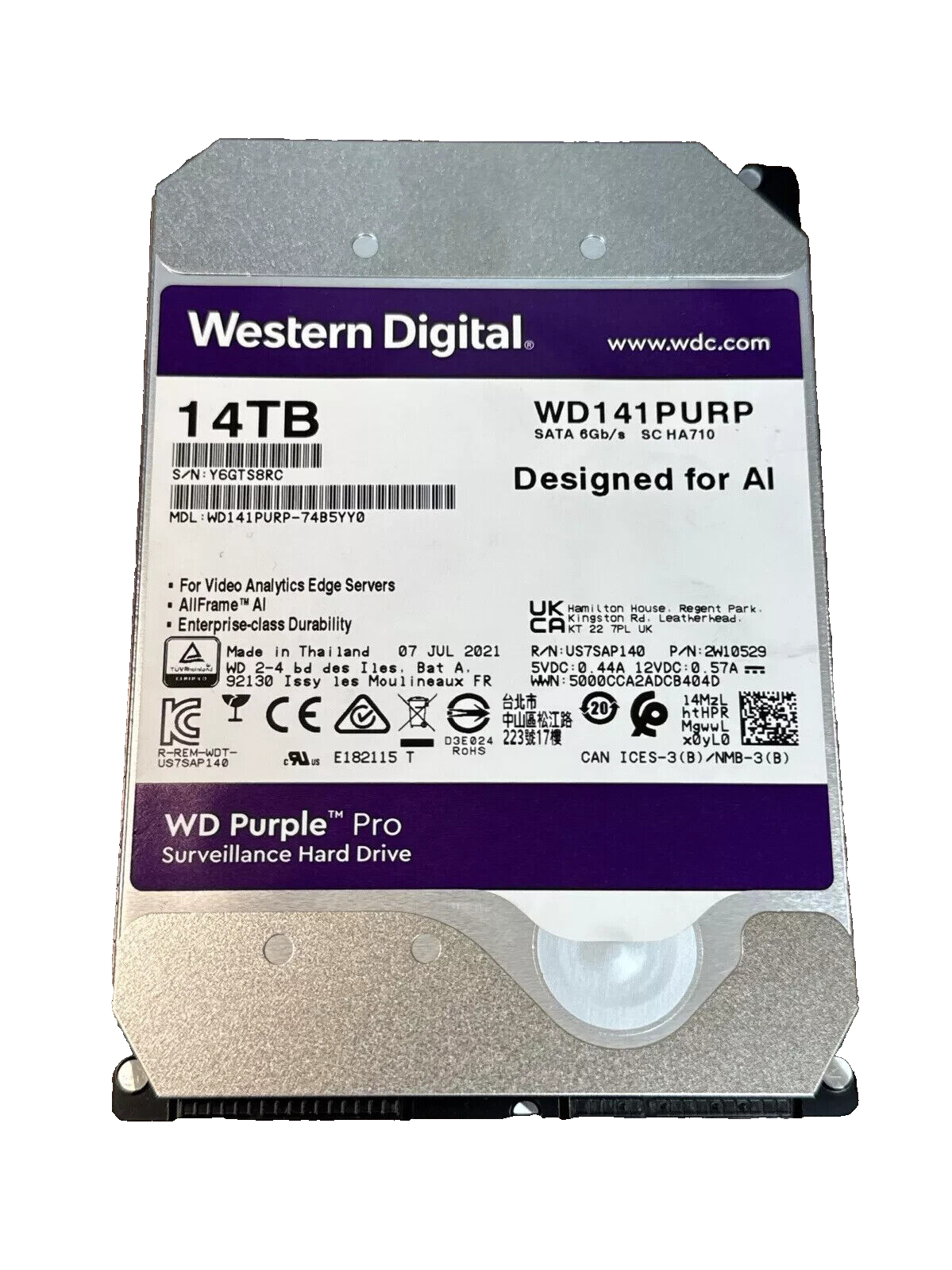 Western Digital WD141PURP-85B5YY0 14TB Internal Hard Drive 3.5" SATA