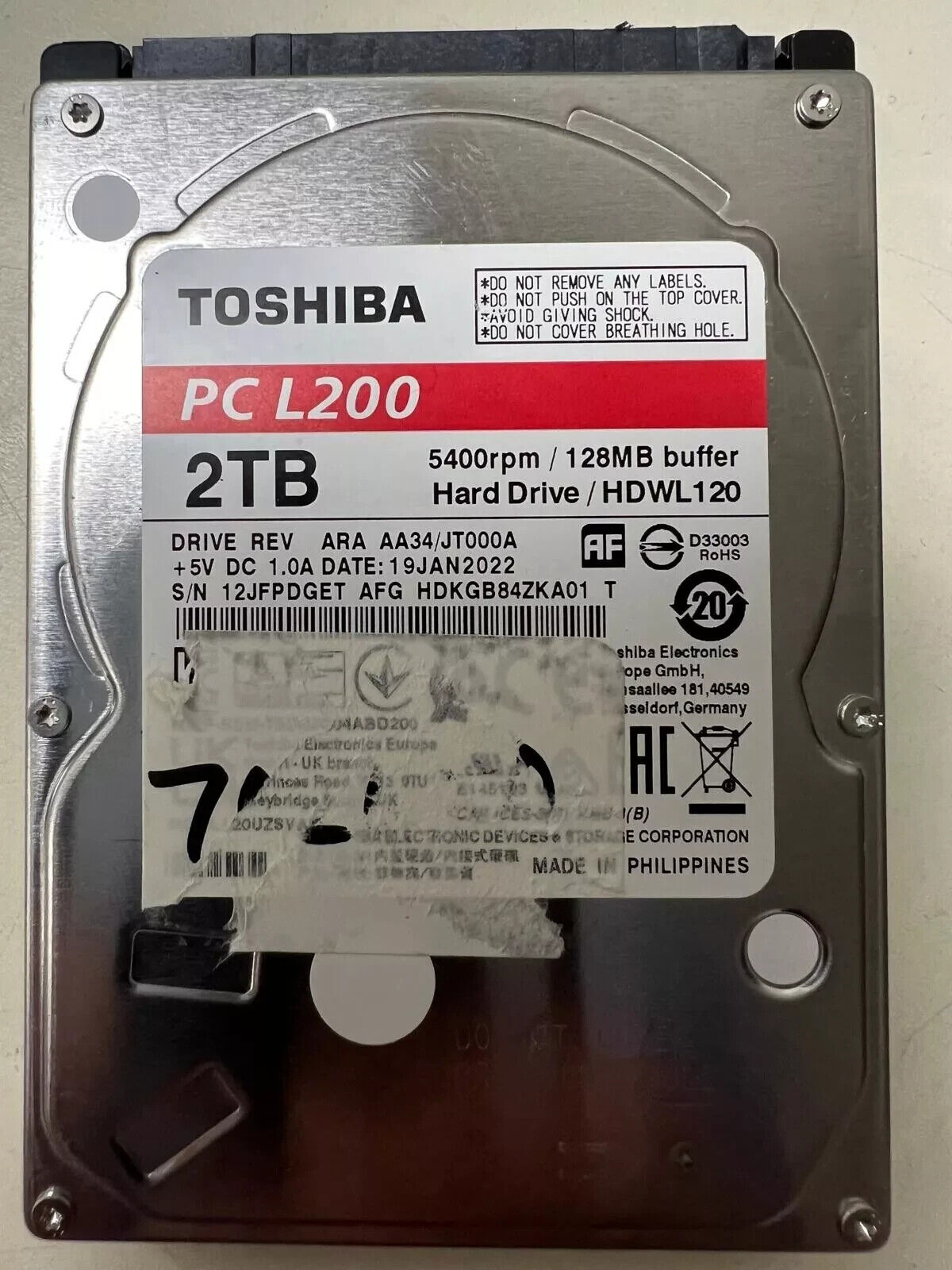 Toshiba PC L200 2TB 5400RPM 128MB HD 7mm 2.5" HDWL120 SATA3 HDKGB84ZKA01