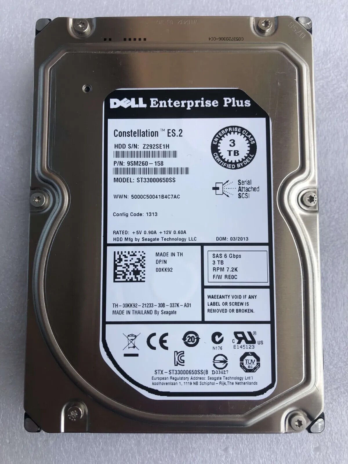 Dell 0KK92 3TB SAS 7.2K 6G LFF 3.5" HDD Hard Drive ST33000650SS 00KK92 W/O TRAY 