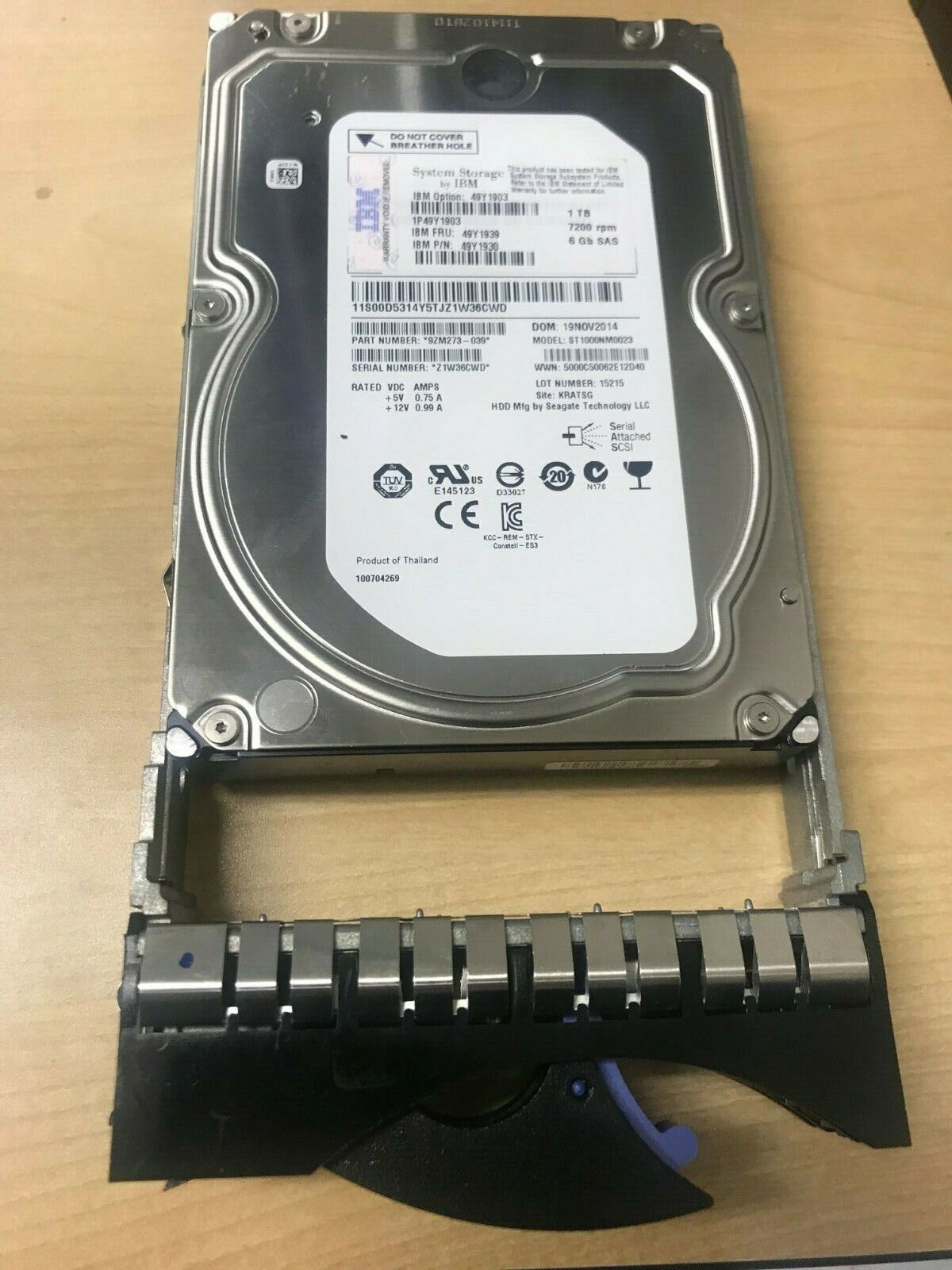 49Y1939 IBM 1TB 7.2K 6Gb Hot-Swap SAS Hard Drive w/ Tray 49Y1903 49Y1930