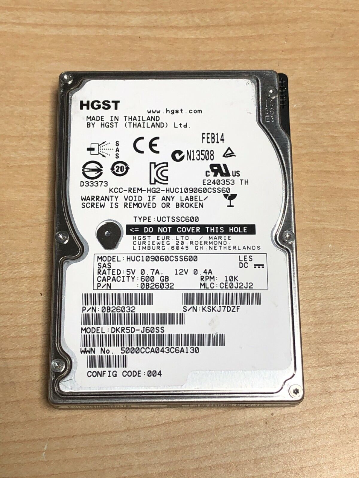 0B26032 HGST HUC109060CSS600 600GB 2.5" 10K SAS DKR5D-J60SS 520 SECTORS