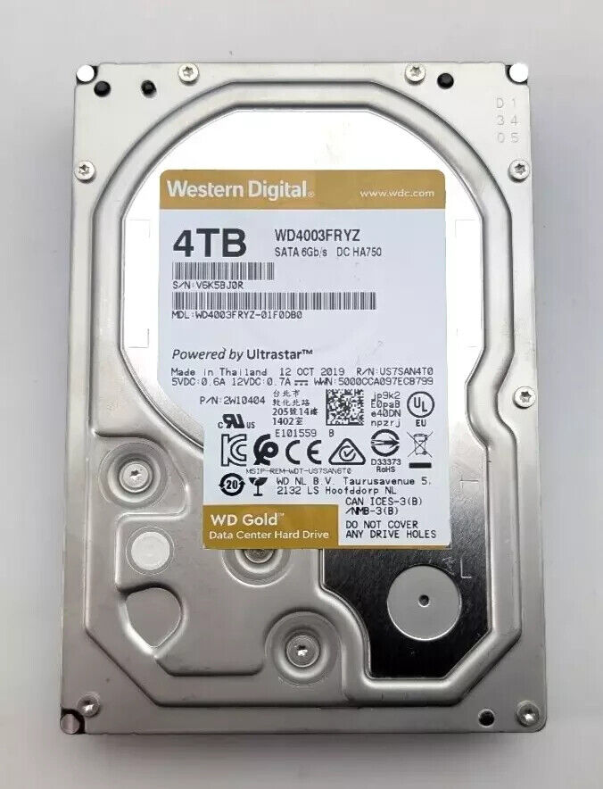Western Digital 4TB WD Gold Enterprise Class SATA Hard Drive WD4003FRYZ