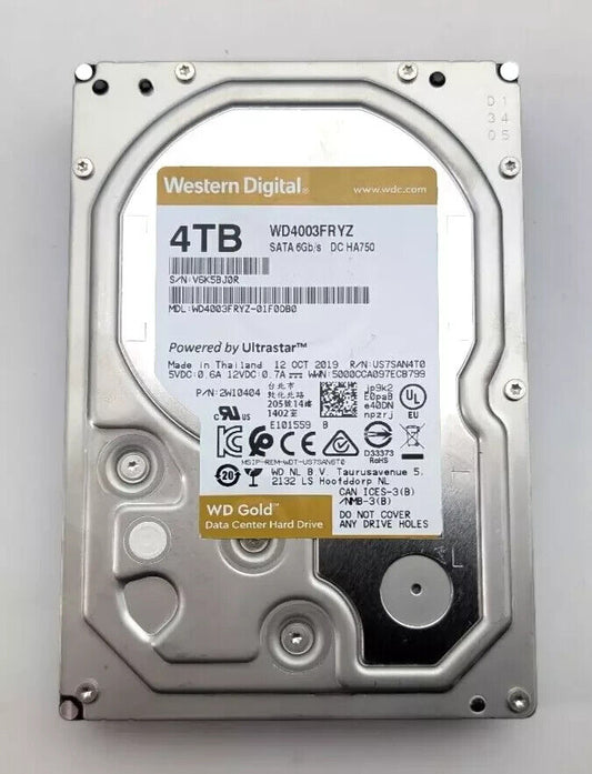 Western Digital 4TB WD Gold Enterprise Class SATA Hard Drive WD4003FRYZ