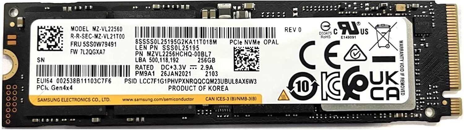 256GB SSD Samsung PM9A1 MZ-VL22560 PCIe Gen4x4 NVMe M.2 2280 MZVL2256HCHQ 80mm