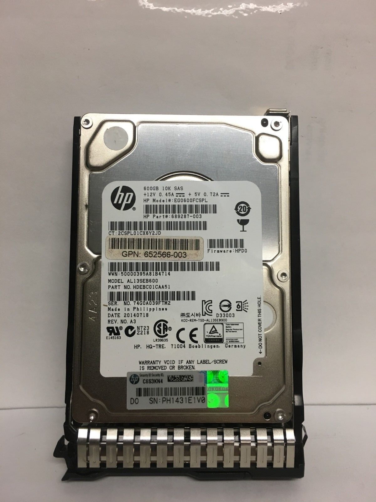 619286-003 652566-003 HP 600GB 6G 10K SFF 2.5" SAS Hard Drive Gen8 Gen9 w Tray