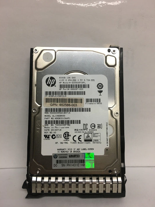 619286-003 652566-003 HP 600GB 6G 10K SFF 2.5" SAS Hard Drive Gen8 Gen9 w Tray
