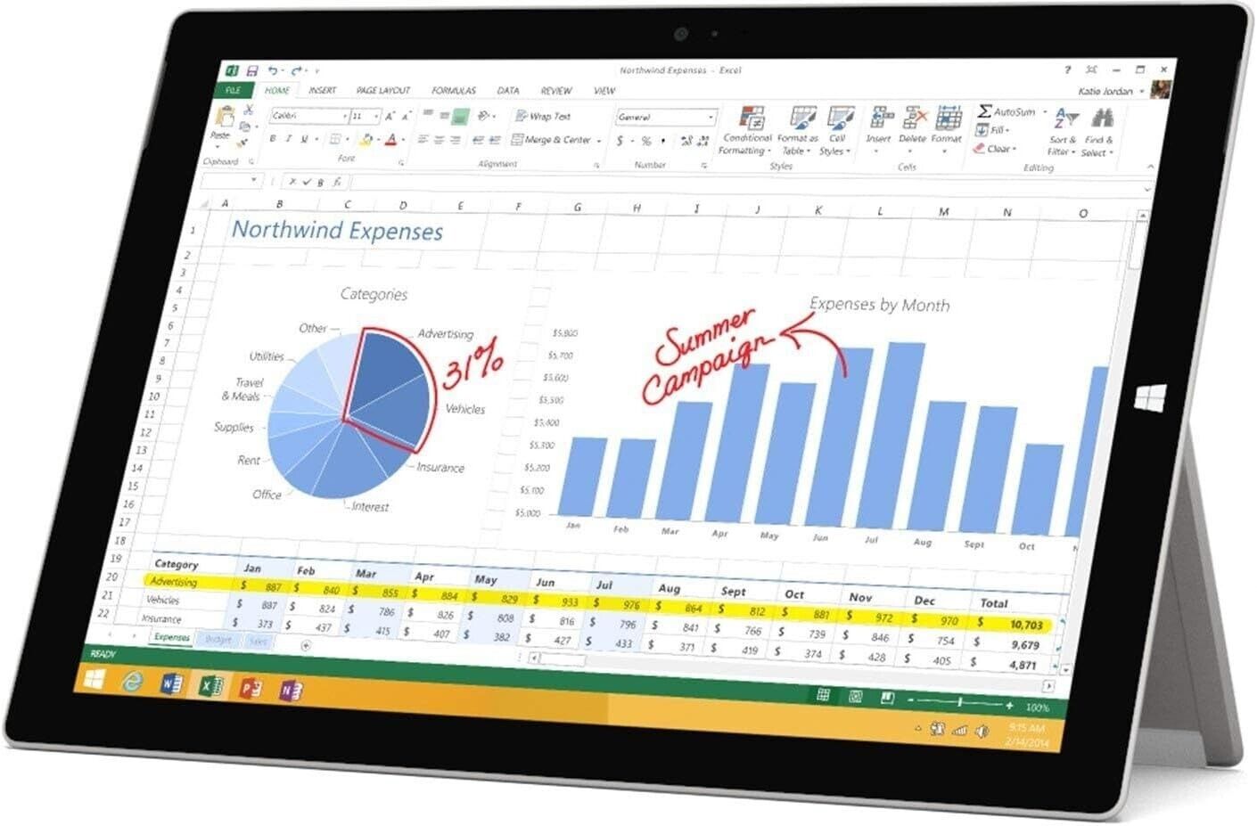 Microsoft Surface Pro 3 12.3" QHD 4GB 64GB WIN 10 pro Type Cover Keyboard DOCK