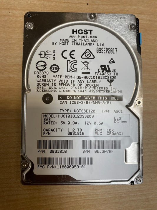 H.G.S.T 1.2TB 1200GB 10K SAS 2.5 12Gb/s Server Hard Drive HUC101812CS4200 HDD