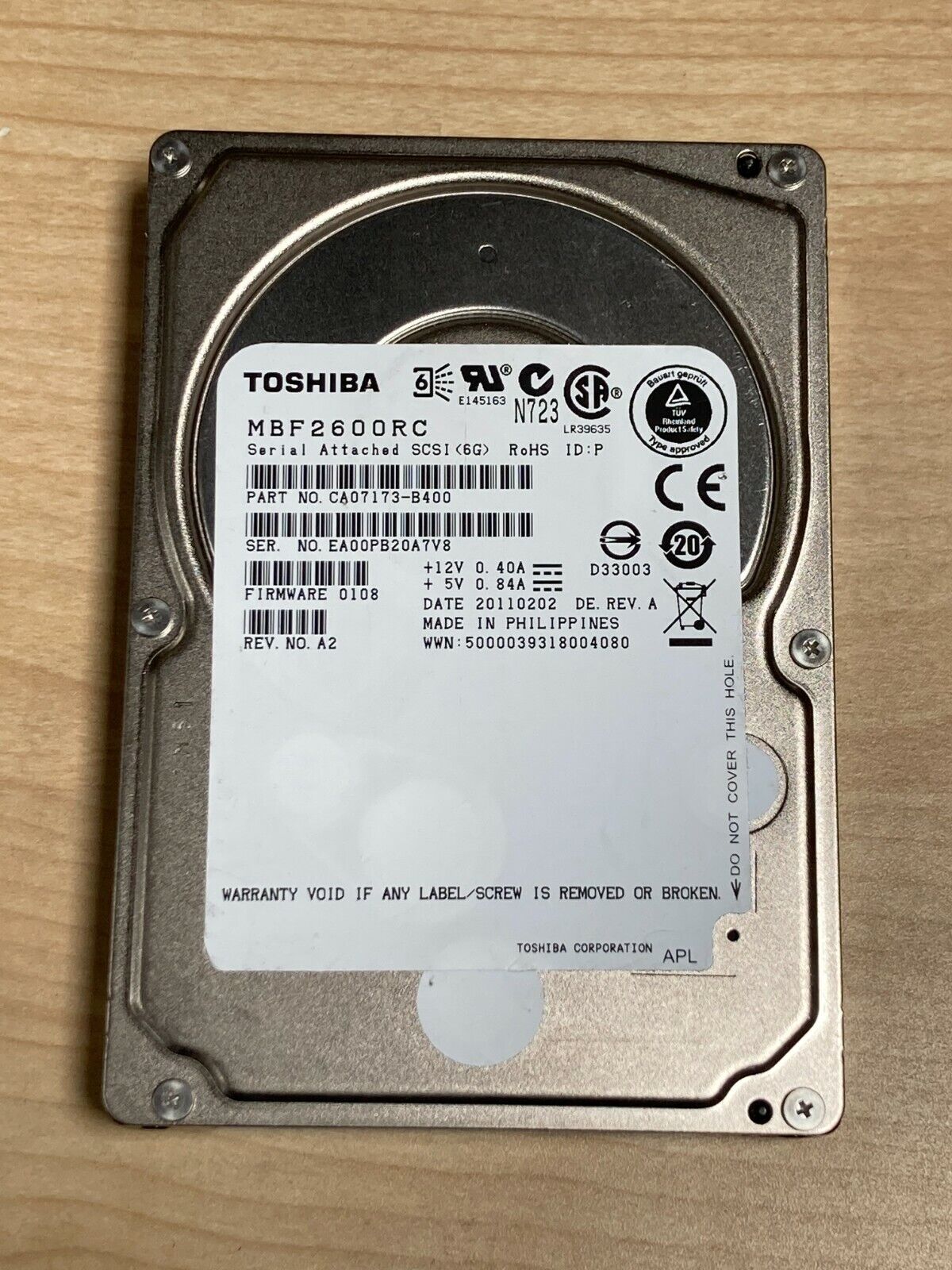 Toshiba MBF2600RC 10000RPM 16MB Cache 6GB/s 2.5" 600GB SAS Hard Drive (B0YL)