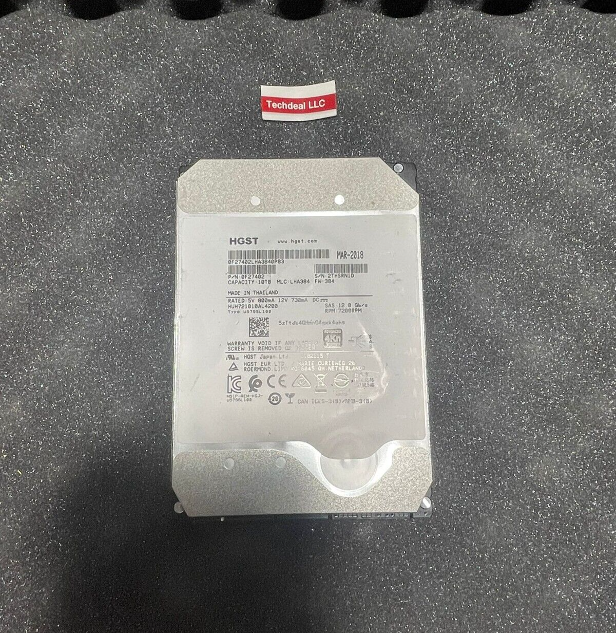 HGST 10TB 3.5" 7.2K SAS 12Gb/s Hard Drive HDD HUH721010AL4200 Server 0F27402 HDD