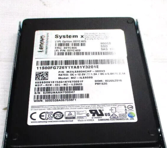 00YC465 00YC466 00YC469 LENOVO 800GB SAS 12Gbps 2.5" G3HS SSD