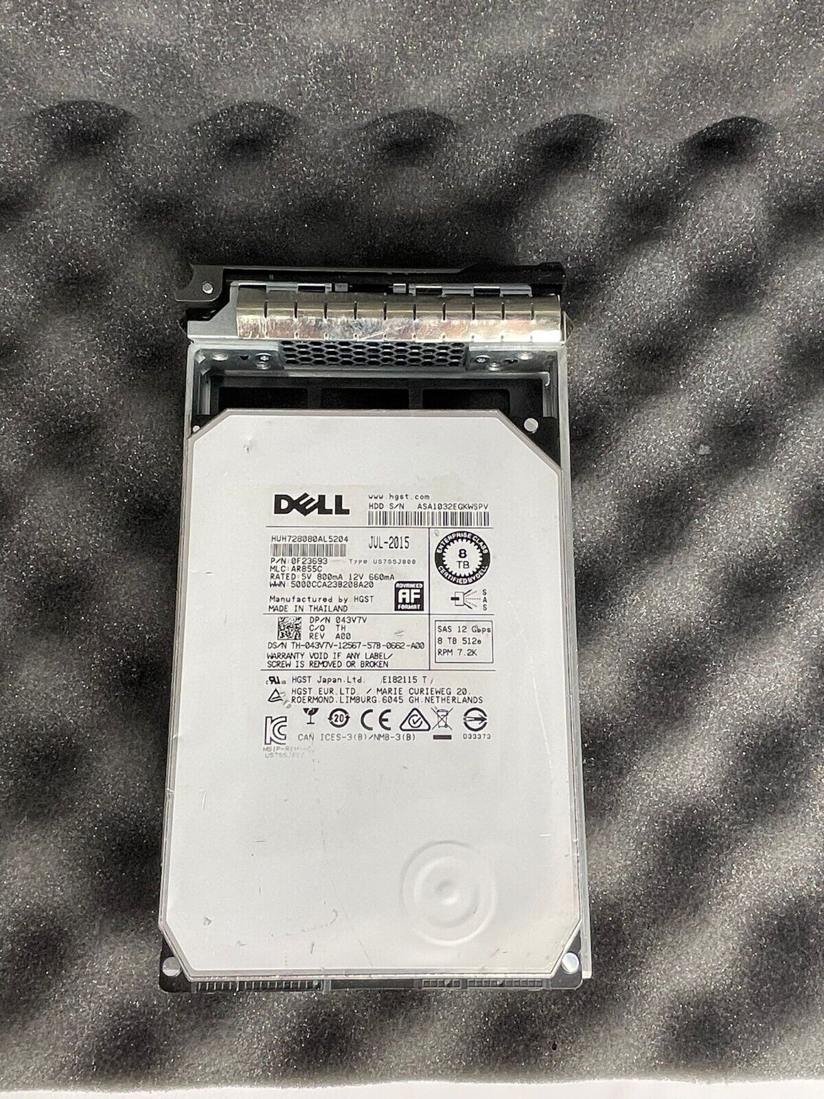 Dell 8TB SAS 12Gbps 512e 7.2K 3.5" LFF Hard Drive 043V7V HUH728080AL5204 w/Caddy
