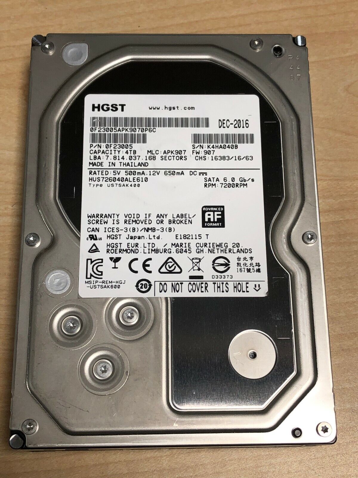 HGST Ultrastar 7K6000 4TB 3.5 NAS RAID 7200RPM 128MB SATA Enterprise F23005