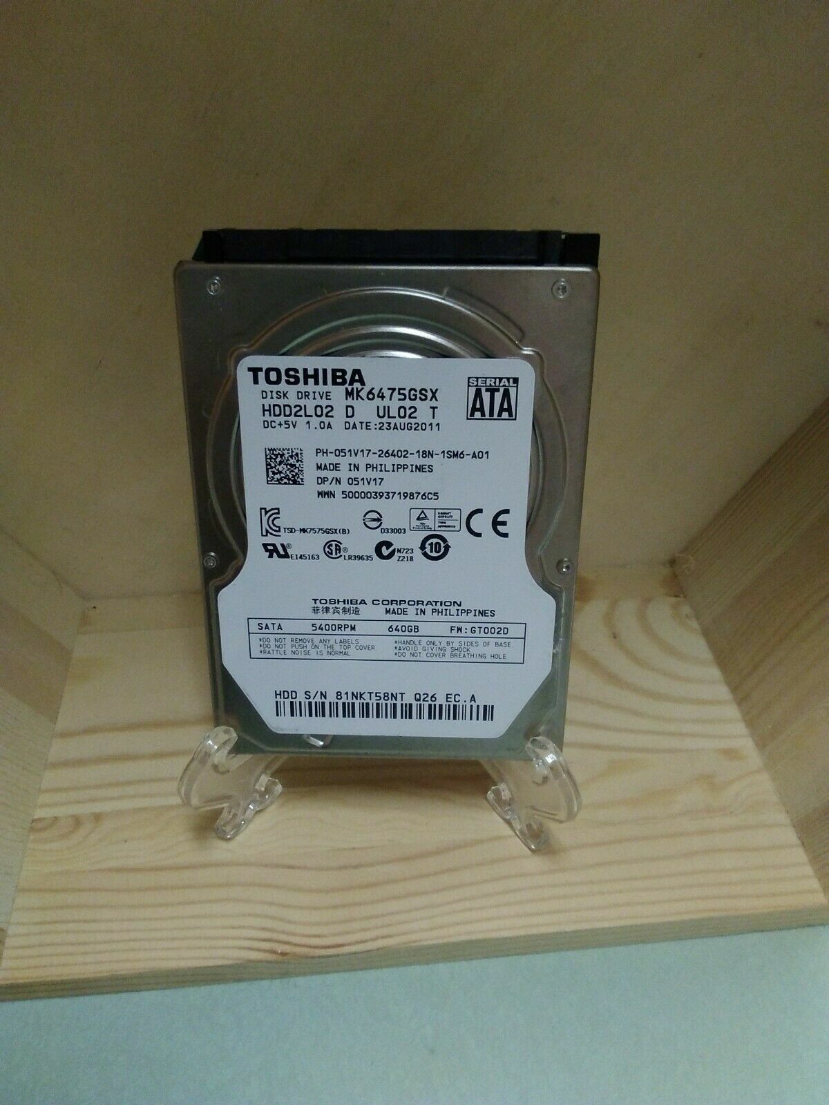 Toshiba 640GB 5400RPM 2.5" SATA Laptop Hard Drive MK6475GSX  HDD2l02 MAC PC