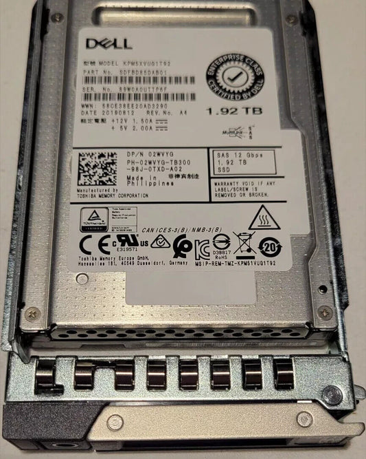 Dell 2WVYG 1.92TB SAS 12Gbps 2.5'' Internal SSD KPM5XVUG1T92 Caddy %100 health