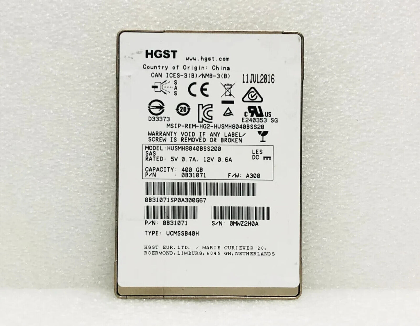 HGST HUSMH8040BSS200 400GB SAS SSD 2.5in SSD 12Gbps Solid State Drive