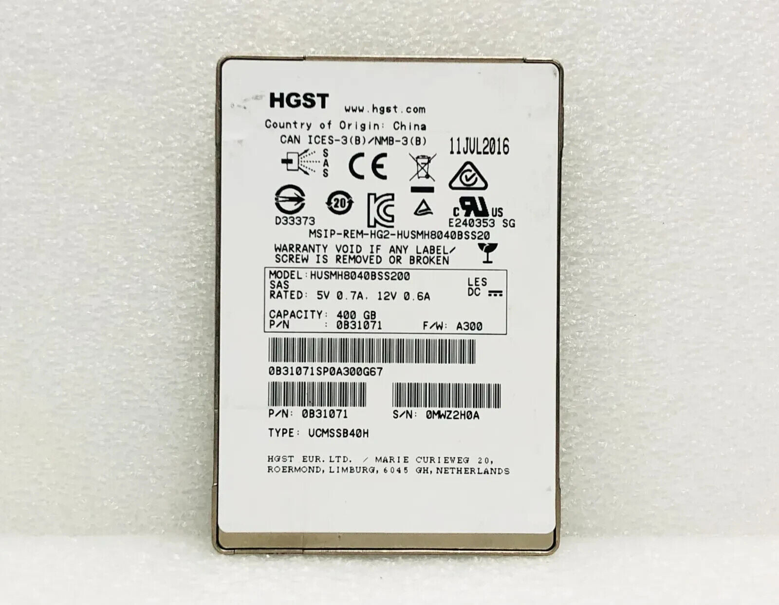 HGST HUSMH8040BSS200 400GB SAS SSD 2.5in SSD 12Gbps Solid State Drive