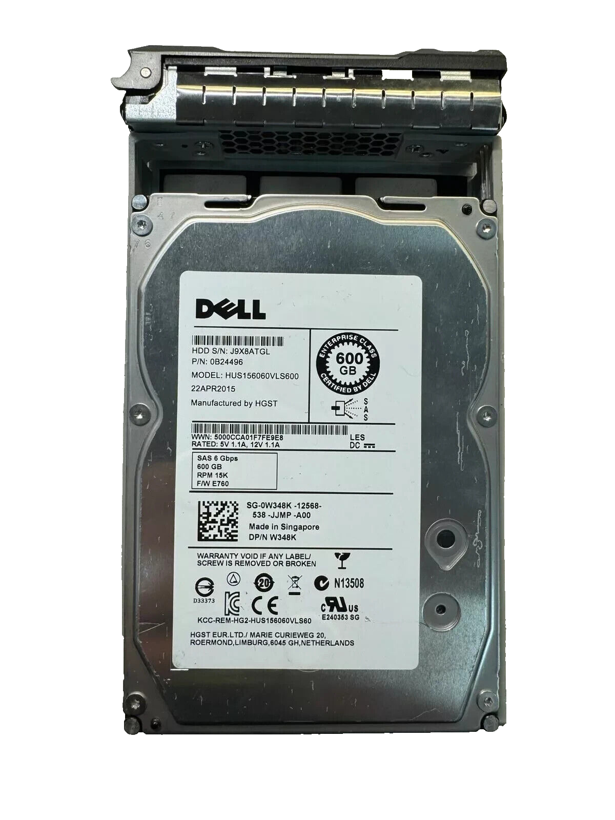 DELL HUS156060VLS600 0B24496 W348K 600GB 15K RPM 16MB Cache 6Gb/s SAS 3.5" HDD