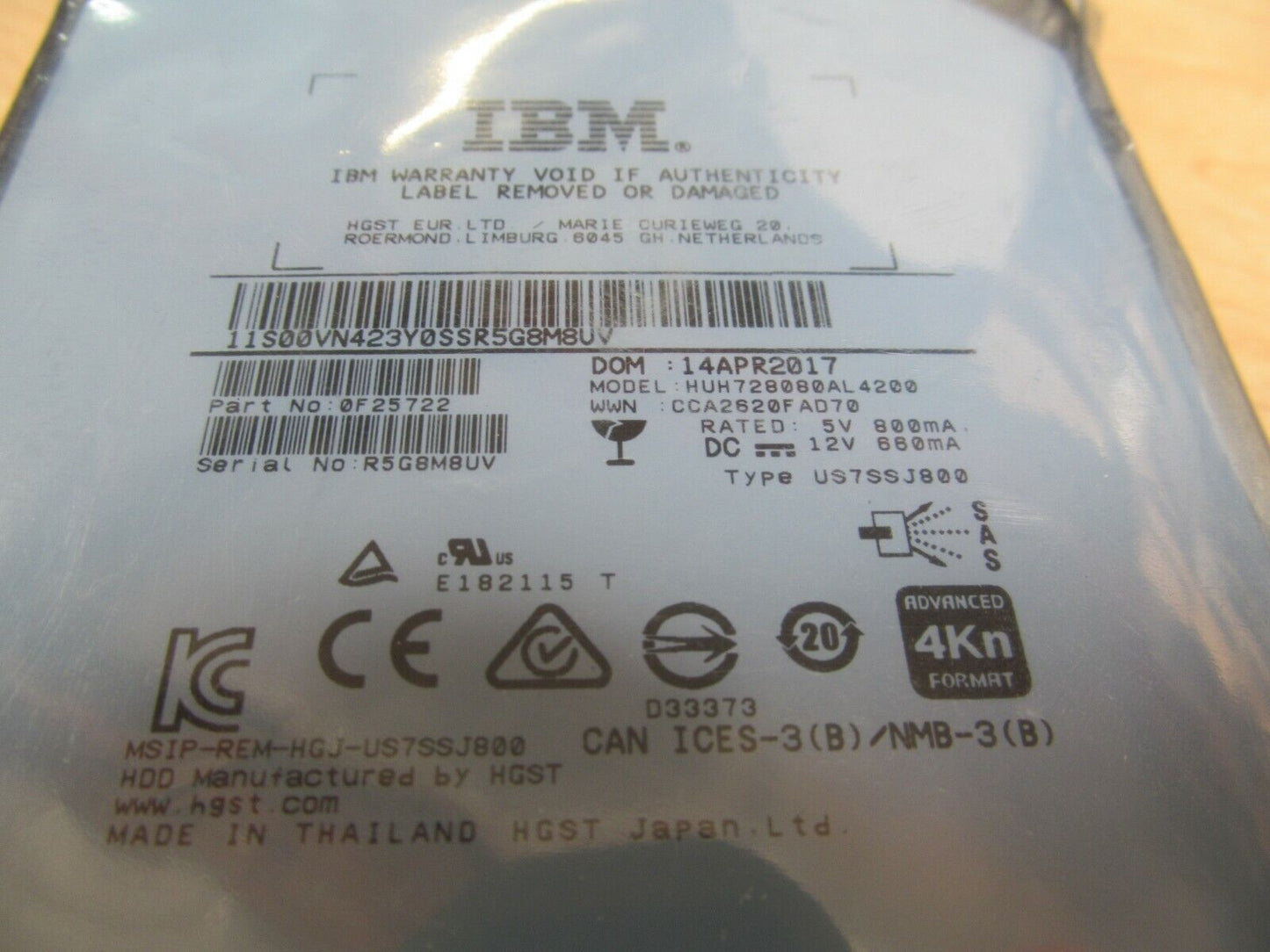0F25722 IBM 8TB 7.2k RPM 12G Nl-SAS HDD Gen2 HUH728080l4200 Server Enterprise