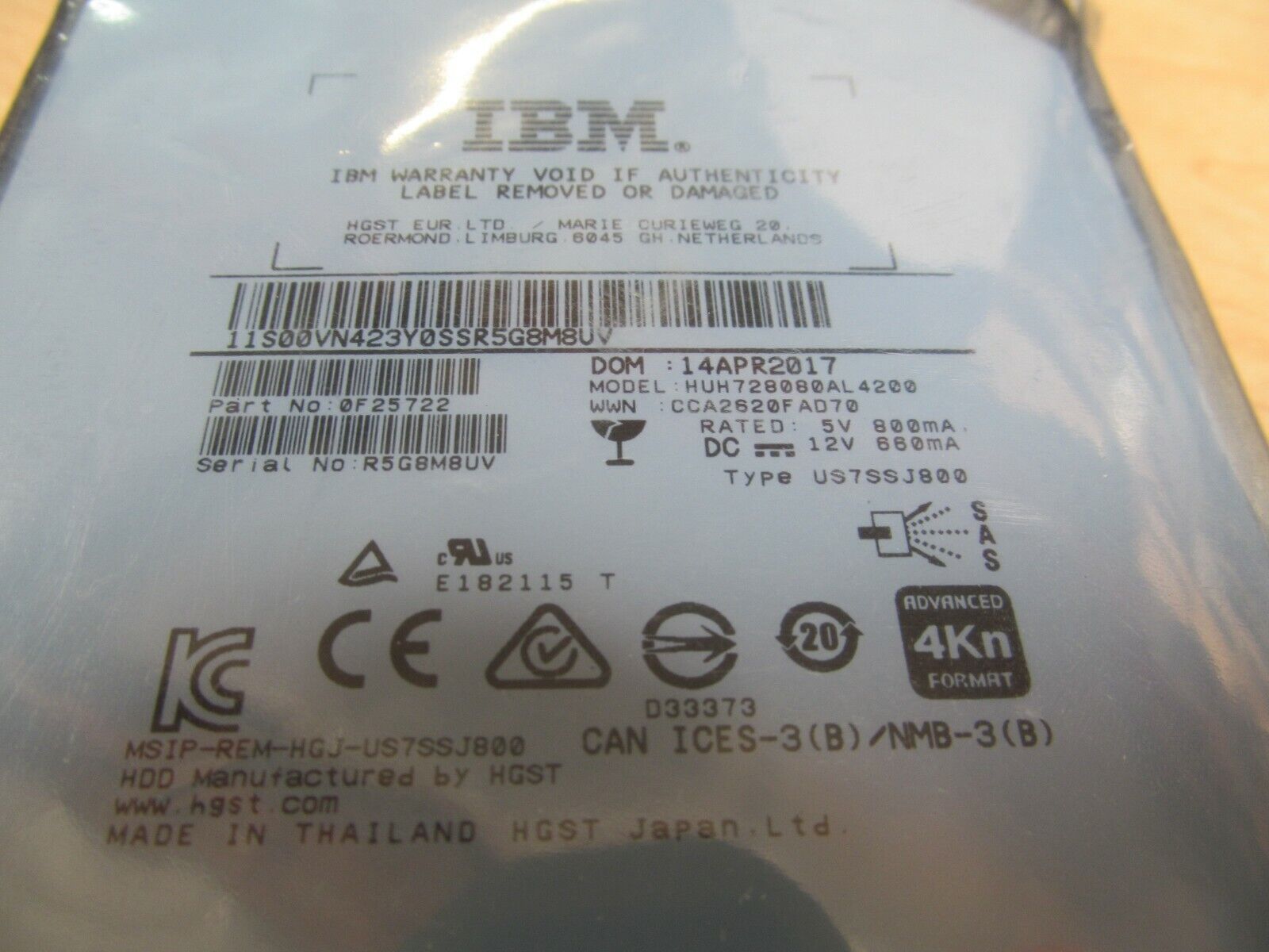 0F25722 IBM 8TB 7.2k RPM 12G Nl-SAS HDD Gen2 HUH728080l4200 Server Enterprise