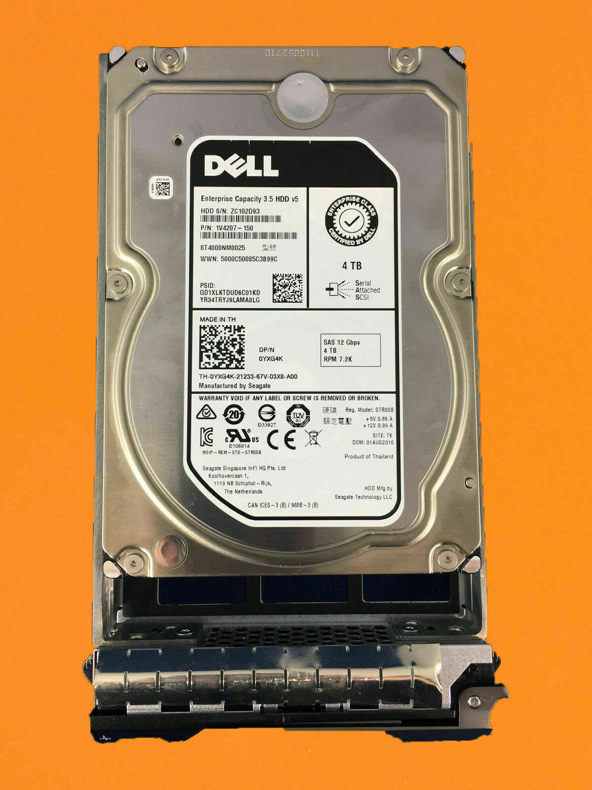 Dell Enterprise YXG4K 4TB 7.2K 12G 3.5" SAS Hard Drive ST4000NM0025 0YXG4K YXG4K