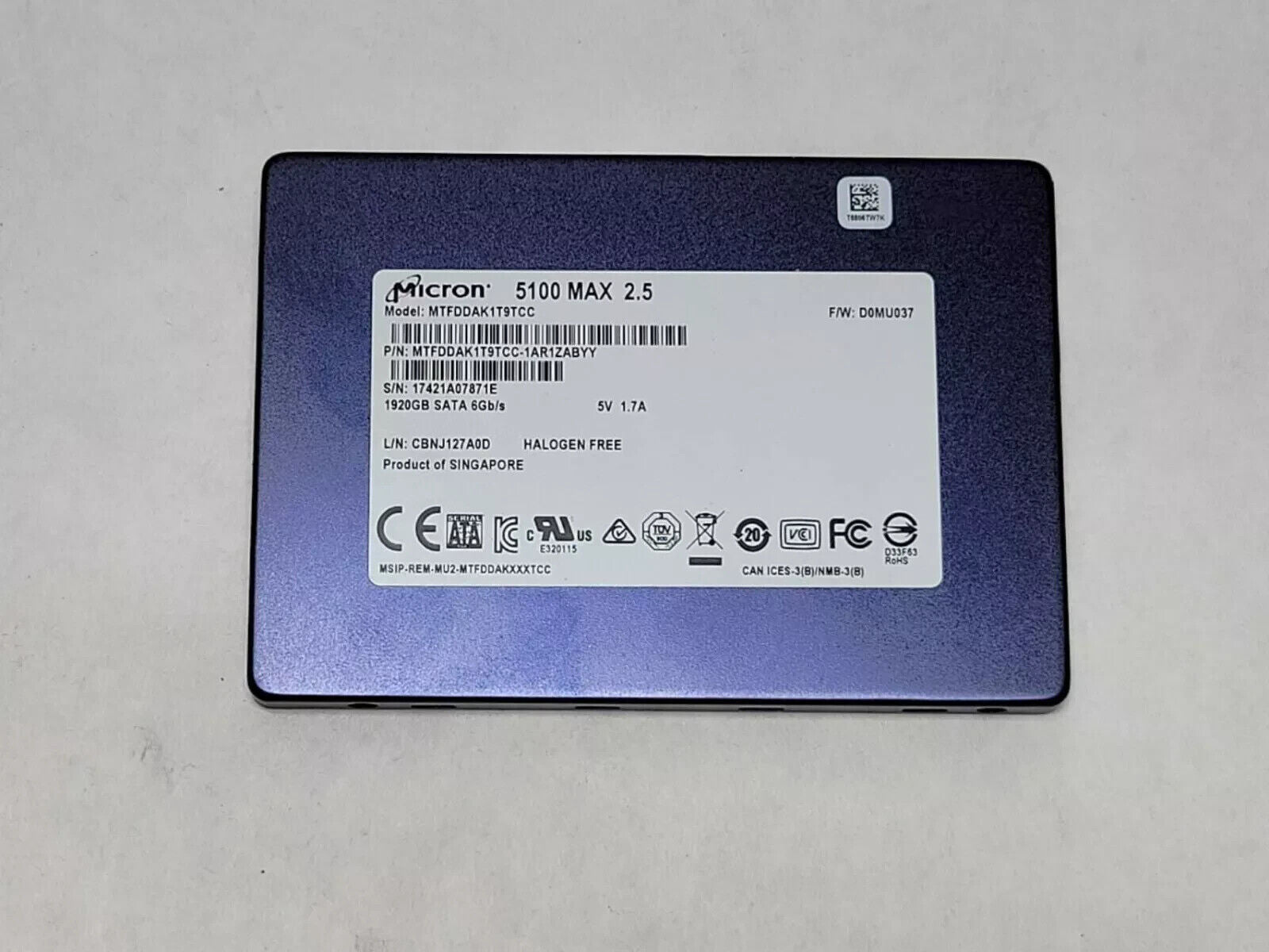 Micron 5100 MAX 1.92TB 2.5" SATA SSD SOLID STATE DRIVE MTFDDAK1T9TCC GOOD HEALTH