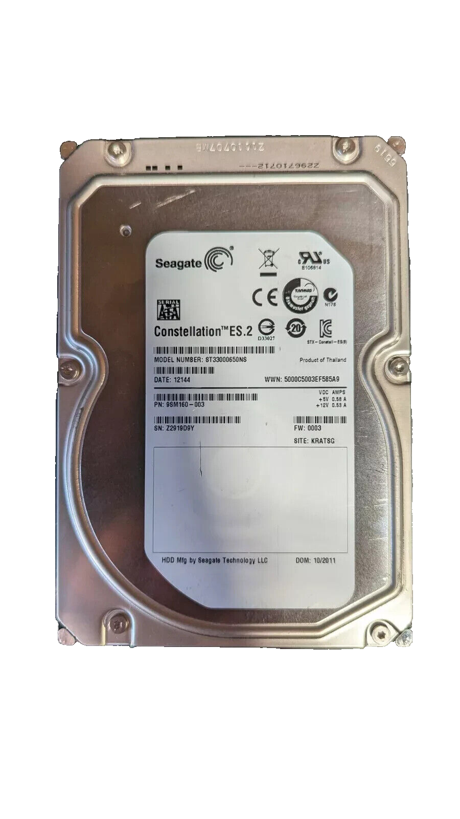 Seagate  Constellation ES.2 ST33000650NS 3TB 3.5" SATA III Enterprise Hard Drive