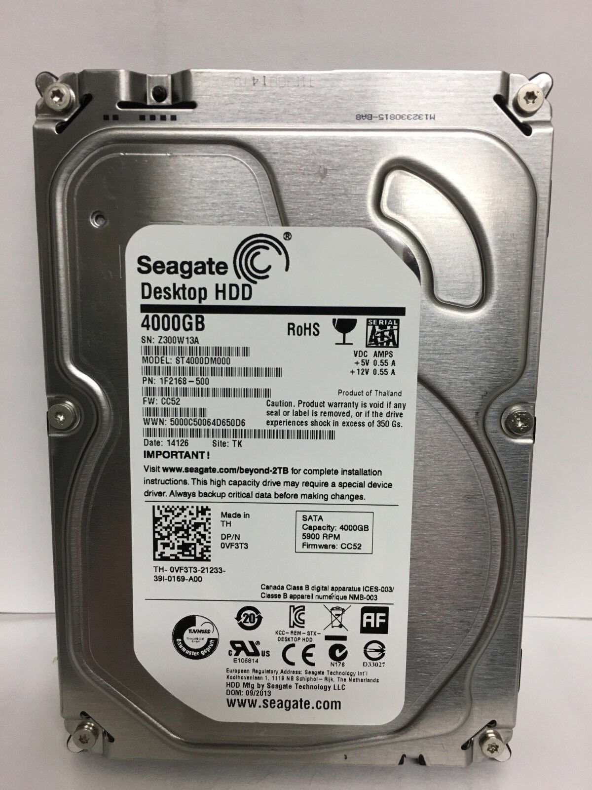 Seagate DELL HDD ST4000DM000 4TB 64MB Cache SATA 3.5" 0VF3T3 VF3T3 1F2168-500