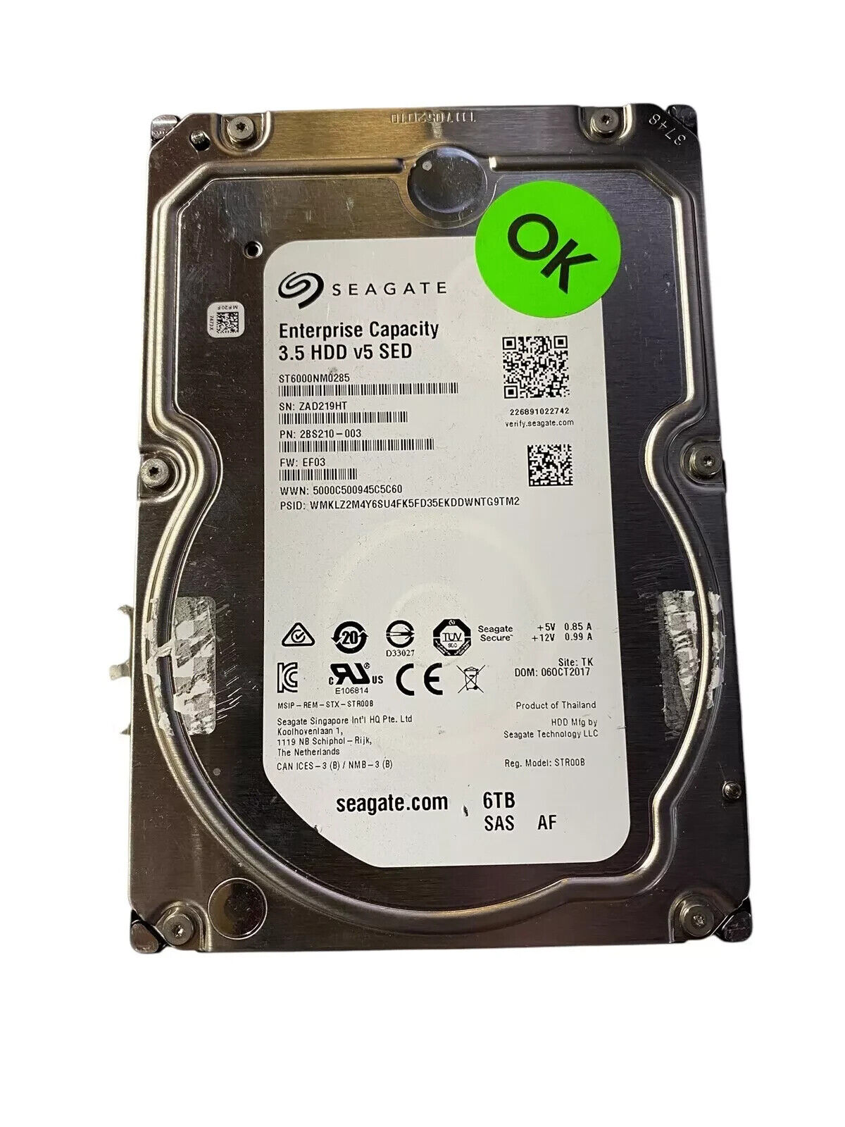Seagate Enterprise Capacity 3.5 v5 SED 6TB SAS HDD Hard Drives ST6000NM0285