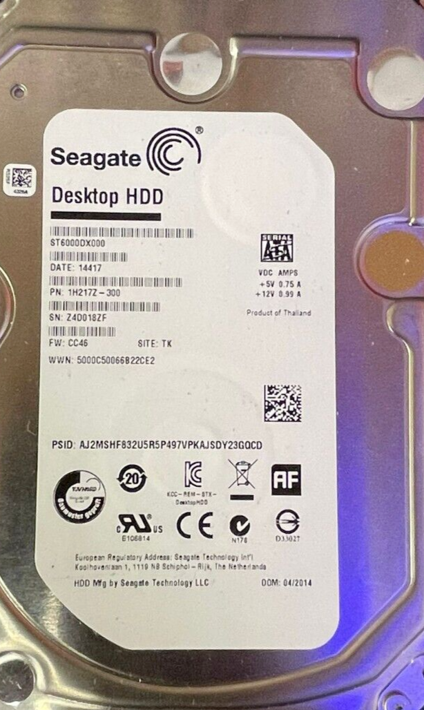 Seagate 6TB 7200RPM 256MB SATA 6.0 Gb/s 3.5" Desktop Hard Drive ST6000DX000 HDD