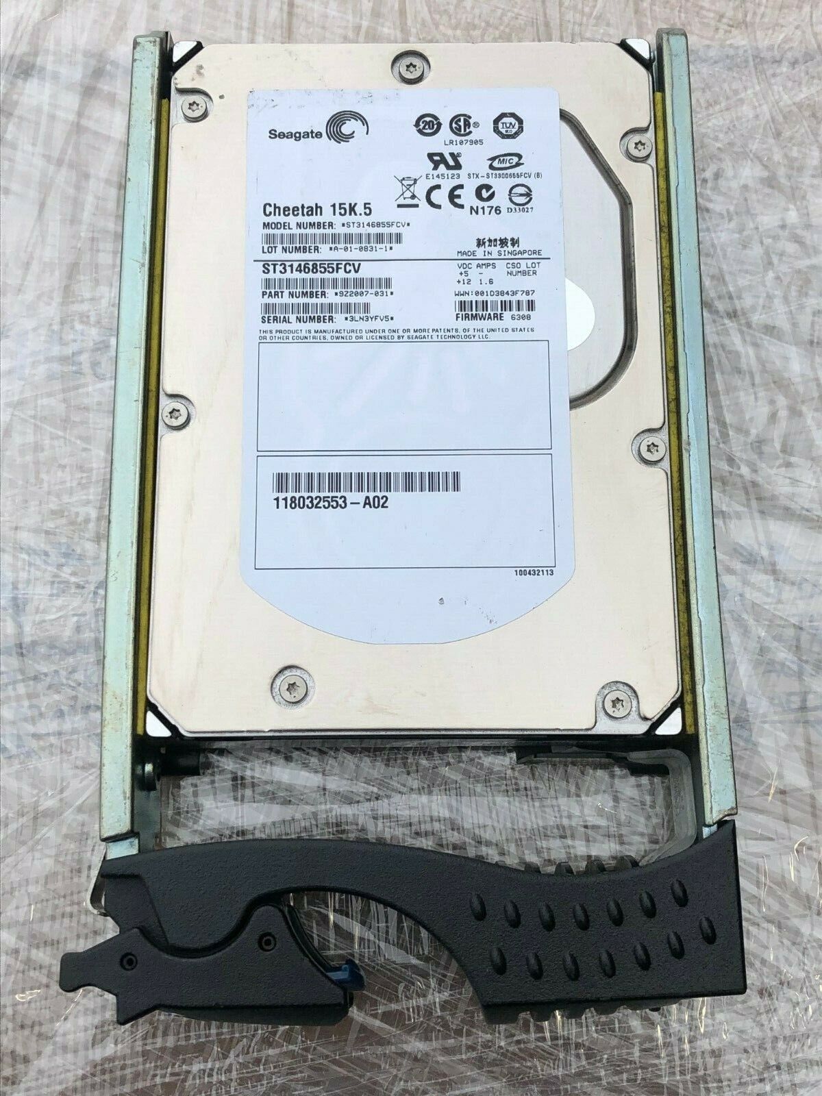 Seagate Cheetah ST3146855FCV 146GB 15K.5 3.5" Hard Drive Fiber 520 BPS 005048730