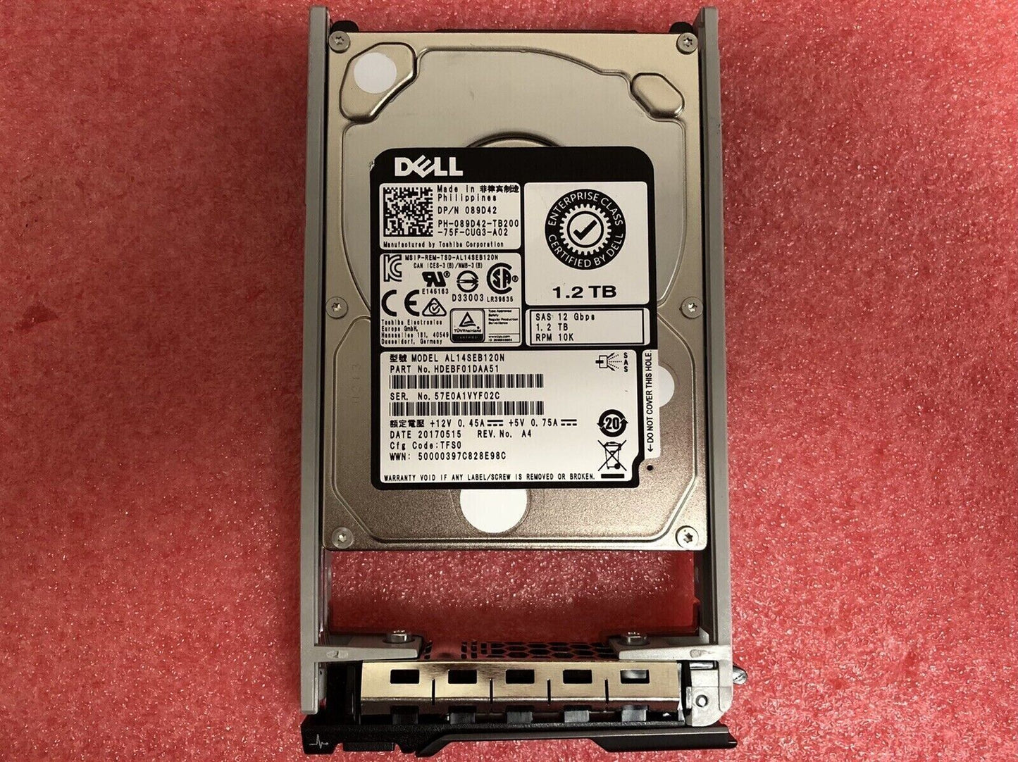 89D42 AL14SEB120N Dell 1.2TB 10K RPM 12Gb/s 2.5 SAS Hard Drive with Caddy Tray