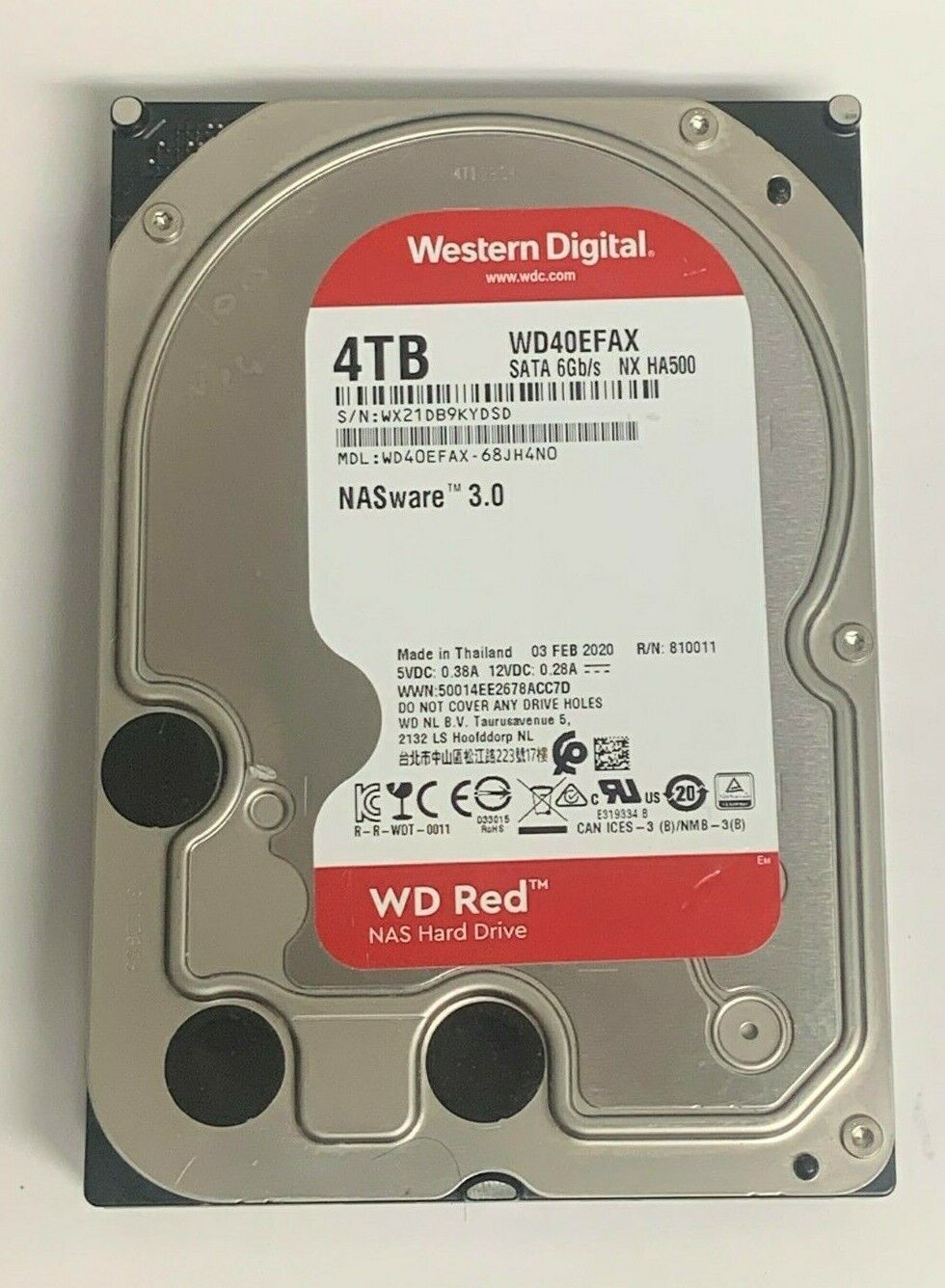 Western Digital WD Red 4TB NAS Internal Hard Drive  Class, SATA 6Gb/s WD40efax