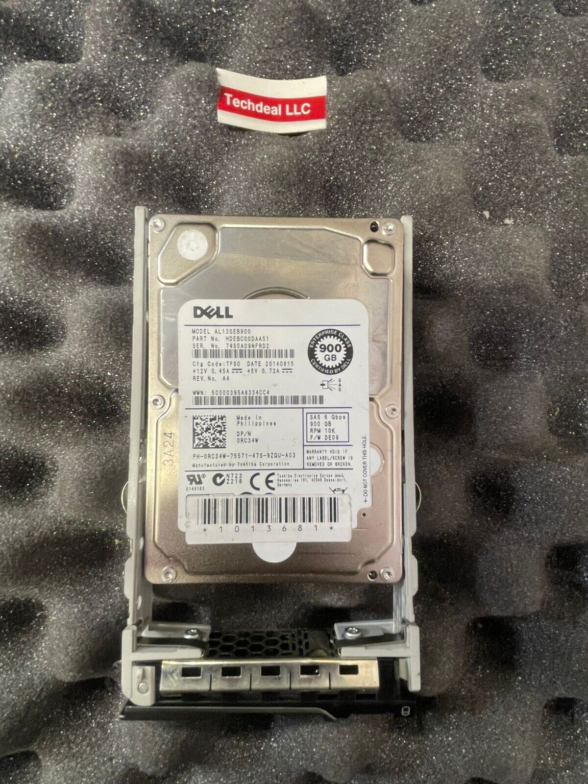RC34W DELL 900GB SAS 10K 6Gbps SFF Hard Drive Toshiba AL13SEB900 0RC34W