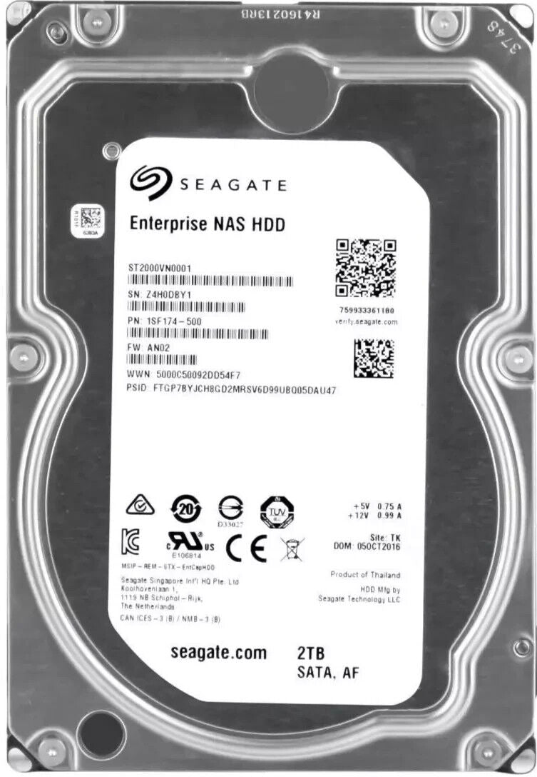 ST2000VN0001 2TB 7.2K 128MB SATA III 3.5' Hard Drive Seagate Enterprise NAS HDD