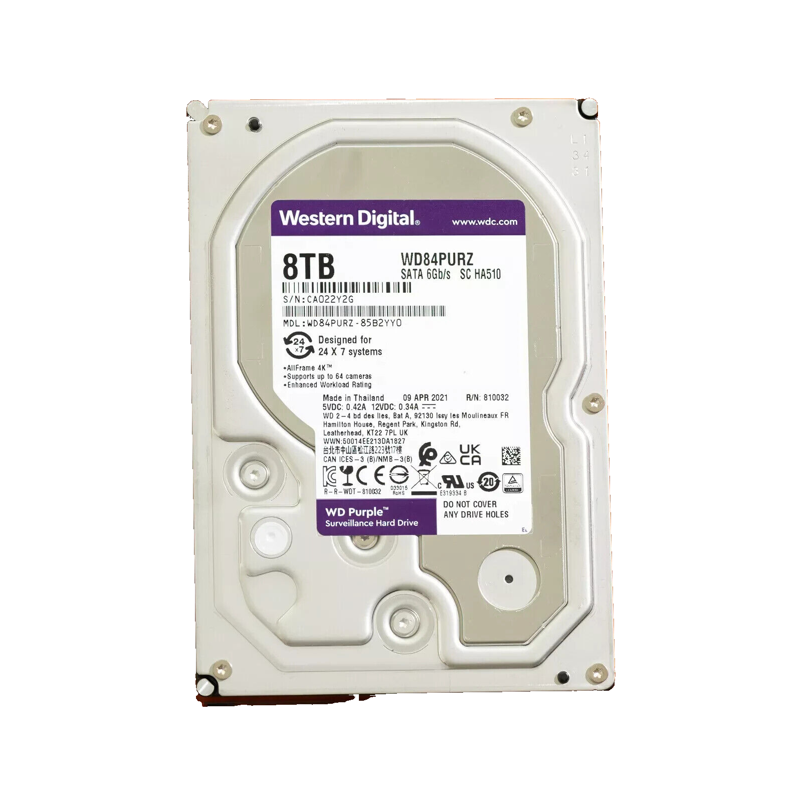 Western Digital 8TB 5400 RPM,3.5" NAS HDD WD84PURZ-85B2YY0 Hard Disk Drive