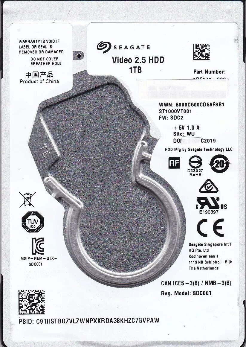 NEW 1TB Seagate VIDEO HDD  5.4K 6Gbps 128MB Cache  2.5" SATA ST1000VT001