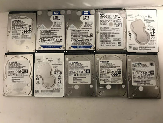 Lot of 10 Mixed Brand Mixed Speed 1TB 2.5" SATA Hard Drive HDD Tested Wiped